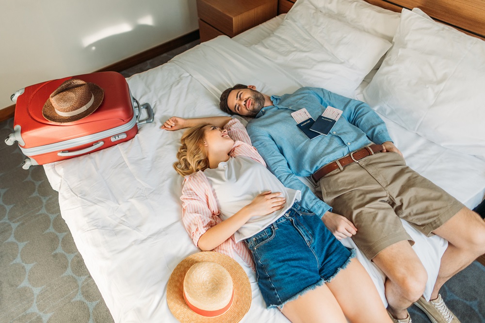 Couple in hotel room